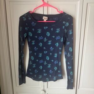 Mossimo Supply Co. Navy Floral Long Sleeve Top